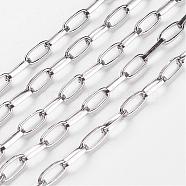 Iron Paperclip Chains, Flat Oval, Drawn Elongated Cable Chains, Unwelded, with Spool, Platinum, 10x5x1.5mm, about 164.04 Feet(50m)/roll(CH-R025-10x5mm-P)