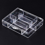 Polystyrene Bead Storage Containers, 7 Compartments Organizer Boxes, with Hinged Lid, Rectangle, Clear, 11.9x9.25x2.3cm, compartment: 6x2.8cm and 4.45x2.6cm(CON-S043-029)
