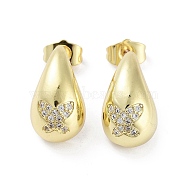 Teardrop Rack Plating Brass Cubic Zirconia Stud Earrings for Women, Long-Lasting Plated, Lead Free & Cadmium Free, Real 18K Gold Plated, Butterfly, 19x11mm(EJEW-B047-02G-08)