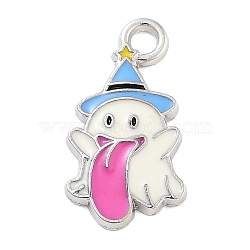 Halloween Theme Alloy Enamel Pendants, Platinum, Ghost Charm, Hot Pink, 18x9.5x2mm, Hole: 2mm(PALLOY-S033-01E)