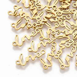 201 Stainless Steel Links connectors, Laser Cut Links, Word Love, Golden, 8x19x1mm, Hole: 1.6mm(STAS-T044-69G)