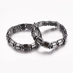 Valentine Day Gifts for Husband Stretchy Magnetic Synthetic Hematite Bracelet, about 2-1/8 inch(53mm) long, the Round Bead: 6mm, the Rectangle Bead: 13x6mm(X-IMB005)