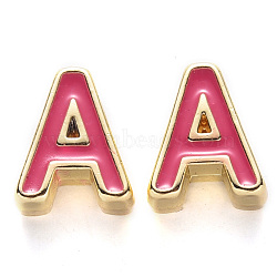 Rack Plating Alloy Enamel Beads, Cadmium Free & Nickel Free & Lead Free, Light Gold, Camellia, Letter.A, A: 10x8.5x4.5mm, Hole: 1.6mm(X-ENAM-S122-033A-NR)