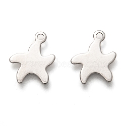 201 Stainless Steel Charms, Laser Cut, Starfish/Sea Star, Stainless Steel Color, 13x10.5x0.5mm, Hole: 1.4mm(STAS-C017-06P)