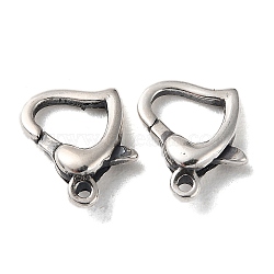 925 Thailand Sterling Silver Lobster Claw Clasps, Heart, with 925 Stamp, Antique Silver, 12x9x3.5mm, Hole: 1.2mm(STER-D003-57AS)