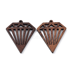 Walnut Wood Laser Cut Pendants, Hollow Charms, Undyed, Diamond, 37.5x30x2.2mm, Hole: 1.6mm(WOOD-Q051-03C)