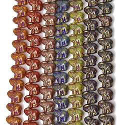 Painted Glass Beads Strands, Golden Metal Enlaced, Elephant, Mixed Color, 13~14x16~16.5x7.5~8mm, Hole: 1.3mm, about 25pcs/strand, 11.81''(30cm)(GLAA-Z021-11)
