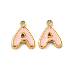 304 Stainless Steel Enamel Charms, Real 14K Gold Plated, Letter, Letter A, 8x6.5x1.3mm, Hole: 1.2mm(STAS-L022-292G-A)
