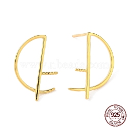 925 Sterling Silver Stud Earring Findings, Half Round, for Half Drilled Beads, with S925 Stamp, Real 18K Gold Plated, 17x11mm, Pin: 11x0.9mm and 0.8mm(STER-M115-16G)