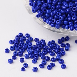 8/0 Opaque Colours Round Glass Seed Beads, Blue, Size: about 3mm in diameter, hole:1mm, about 1101pcs/50g(X-SEED-A010-3mm-48)