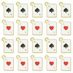 40Pcs 2 Styles Golden Alloy Enamel Pendants, Rectangle with Playing Card Charm, Spade/Heart, Mixed Color, 15.5x11.5x1.3mm, Hole: 1.2mm, 20pcs/style(ENAM-CJ0005-72)
