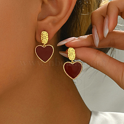 Vintage Brass Heart Dangle Stud Earrings, Golden, 28x16mm(ZK1523)