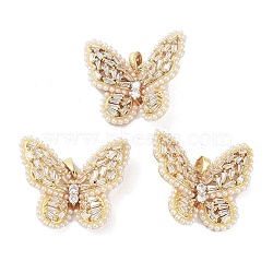 Rack Plating Brass Micro Pave Clear Cubic Zirconia with Plastic Imitation Pearl Pendants, Butterfly Charms, Long-Lasting Plated, Cadmium Free & Lead Free, Real 18K Gold Plated, 26x29x7.5mm, Hole: 3x5mm(KK-G482-03G)