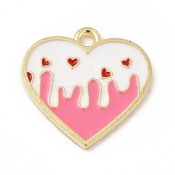 Alloy Enamel Pendants, Heart Charms, Light Gold, Pearl Pink, 19.5x19.5x1.5mm, Hole: 1.8mm(X-ENAM-B051-01G-02)