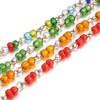 Handmade  Glass Seed Beads Chains for Necklaces Bracelets Making, with Iron Eye Pin, Unwelded, Mixed Color, 39.3 inch