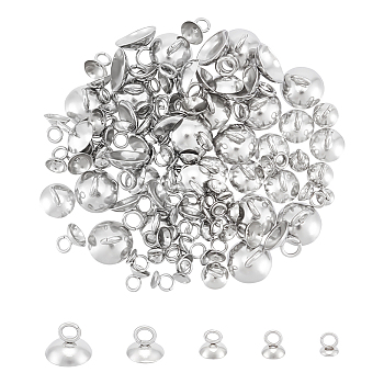 304 Stainless Steel Bead Cap Pendant Bails, for Globe Glass Bubble Cover Pendants, Stainless Steel Color, 5~7x4~10mm, Hole: 2~3mm, 100pcs/box