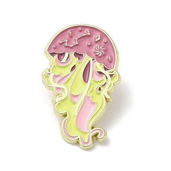 Cute Deep Sea Animal Enamel Pins, Badge, Golden Alloy Brooch for Backpack Clothes, Jellyfish, 30x19x1.5mm