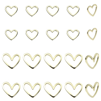 20Pcs 2 Styles Brass Linking Rings, Heart, Real 14K Gold Plated, 9~12x10~13mm, 10pcs/style