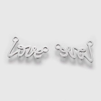 201 Stainless Steel Pendants, Word Love, Stainless Steel Color, 10x17x1mm, Hole: 1.5mm