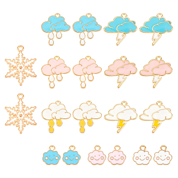 ARRICRAFT Weather Theme Alloy Enamel Pendants, Mixed Shapes, Golden & Light Gold, Mixed Color, 20pcs/box