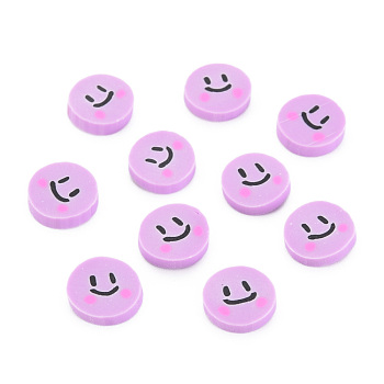 Handmade Polymer Clay Cabochons, Flat Round with Expression, Plum, 9~10x1~2mm, about 5000pcs/1000g