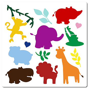 PET Plastic Hollow Out Drawing Painting Stencils Templates, Square, Animal Pattern, 300x300mm