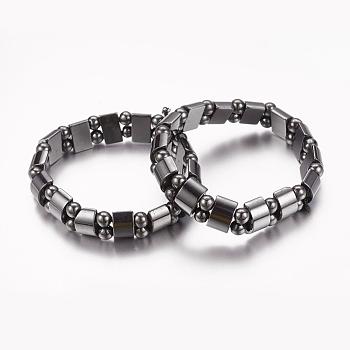 Valentine Day Gifts for Husband Stretchy Magnetic Synthetic Hematite Bracelet, about 2-1/8 inch(53mm) long, the Round Bead: 6mm, the Rectangle Bead: 13x6mm