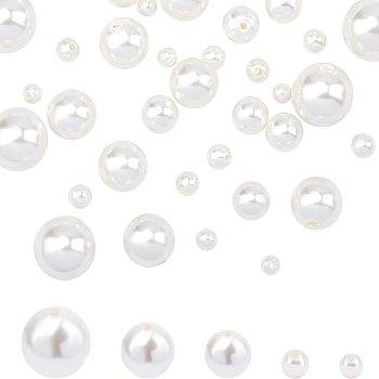 40Pcs 5 Sizes Shell Pearl Beads, Half Drilled Beads, Polished, Round, White, 8pcs/style