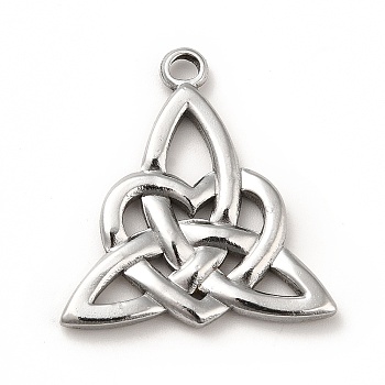 201 Stainless Steel Pendants, Trinity Knot Charms, Stainless Steel Color, 27.5x25.5x3mm, Hole: 3mm