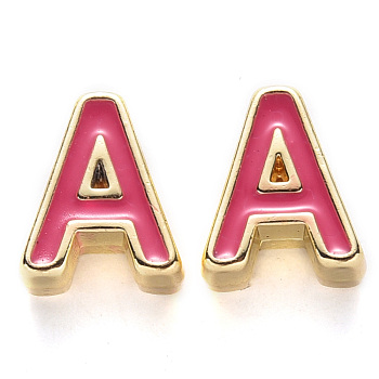 Rack Plating Alloy Enamel Beads, Cadmium Free & Nickel Free & Lead Free, Light Gold, Camellia, Letter.A, A: 10x8.5x4.5mm, Hole: 1.6mm