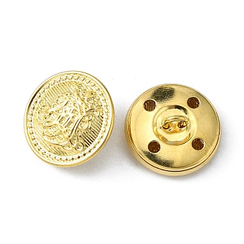 Brass Shank Buttons, Flat Round with Flower Pattern, Golden, 18mm