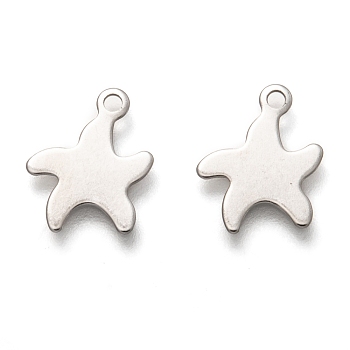 201 Stainless Steel Charms, Laser Cut, Starfish/Sea Star, Stainless Steel Color, 13x10.5x0.5mm, Hole: 1.4mm