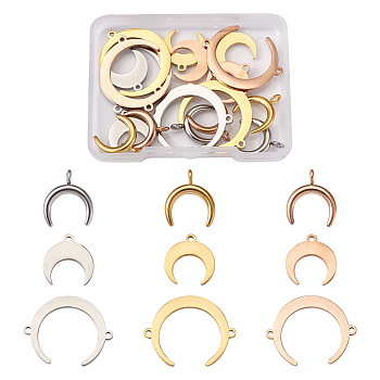 Stainless Steel Links Connectors & Pendants, Moon, Mixed Color, 18pcs/box