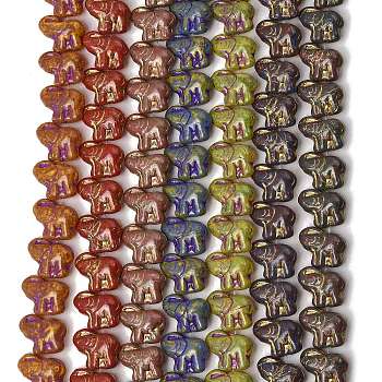Painted Glass Beads Strands, Golden Metal Enlaced, Elephant, Mixed Color, 13~14x16~16.5x7.5~8mm, Hole: 1.3mm, about 25pcs/strand, 11.81''(30cm)