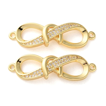 Rack Plating Brass Micro Pave Cubic Zirconia Infinity Connector Charms, Long-Lasting Plated, Lead Free & Cadmium Free, Real 18K Gold Plated, 33x10x4mm, Hole: 1.3mm