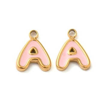 304 Stainless Steel Enamel Charms, Real 14K Gold Plated, Letter, Letter A, 8x6.5x1.3mm, Hole: 1.2mm