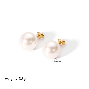 Elegant Titanium Steel Imitation Pearl Stud Earrings, Round, Real 18K Gold Plated