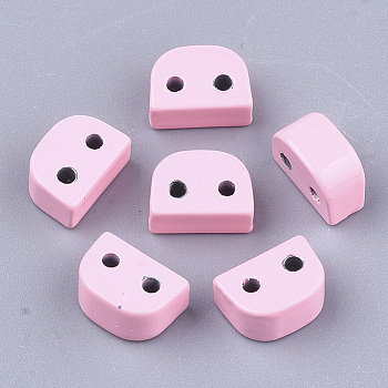Spray Painted Alloy Multi-Strand Links, For Tile Elastic Bracelets Making, Semicircle, Pink, 8.5x4x6mm, Hole: 1.4mm