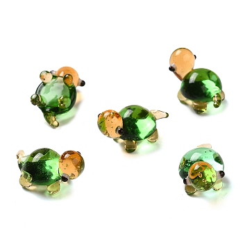 Handmade Lampwork Home Decorations, 3D Turtle Ornaments for Gift, Green, 21~21.5x12x13~13.5mm