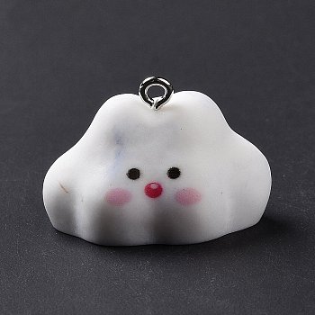 Opaque Resin Pendants, Cartoon Cloud Charms, with Platinum Tone Iron Loops, White, 19.5x27x21mm, Hole: 2mm