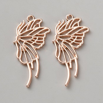 Zinc Alloy Pendants, Butterfly, Rose Gold, 42x19.5x1.5mm, Hole: 2mm