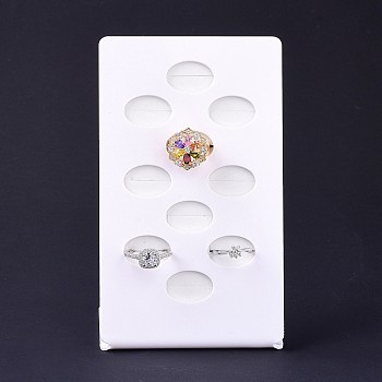 Rectangle Acrylic Finger Rings Display Tray Stands, with 10 Grids Holder, Jewelry Storage Box, White, 9x6x14.5cm
