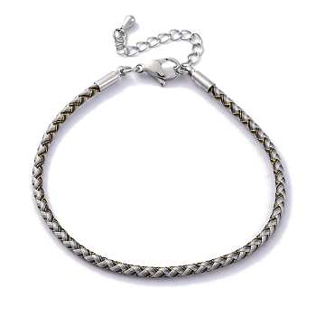 Polyester Cord Braided Bracelet Makings, with Stainless Steel Claw Lobster Clasps, Brass Findings, Long-Lasting Plated, Light Grey, 7-3/8 inch(18.8cm)