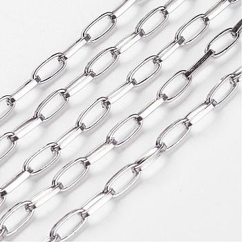 Iron Paperclip Chains, Flat Oval, Drawn Elongated Cable Chains, Unwelded, with Spool, Platinum, 10x5x1.5mm, about 164.04 Feet(50m)/roll