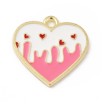 Alloy Enamel Pendants, Heart Charms, Light Gold, Pearl Pink, 19.5x19.5x1.5mm, Hole: 1.8mm