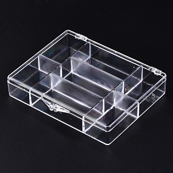 Polystyrene Bead Storage Containers, 7 Compartments Organizer Boxes, with Hinged Lid, Rectangle, Clear, 11.9x9.25x2.3cm, compartment: 6x2.8cm and 4.45x2.6cm