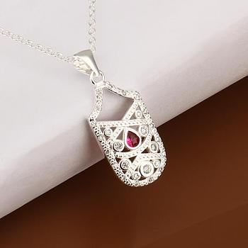 Simple Silver Color Plated Brass Cubic Zirconia Rectangle Pendant Necklaces For Women, 18 inch