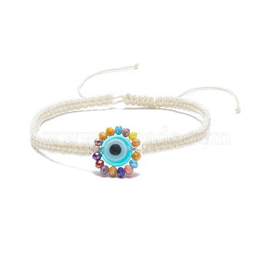 Flat Round with Evil Eye Glass & Resin Braided Bead Bracelet for Women(BJEW-JB08077)-4