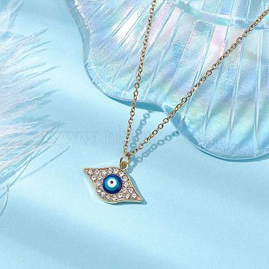 Alloy Crystal Rhinestone Cable Chain Blue Enamel Eye Pendant Necklaces for Women(NJEW-JN04977-01)-2