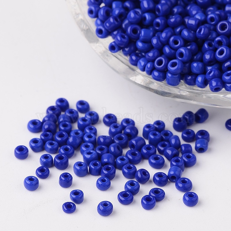 8/0 Opaque Colours Round Glass Seed Beads, Blue, Size: about 3mm in ...